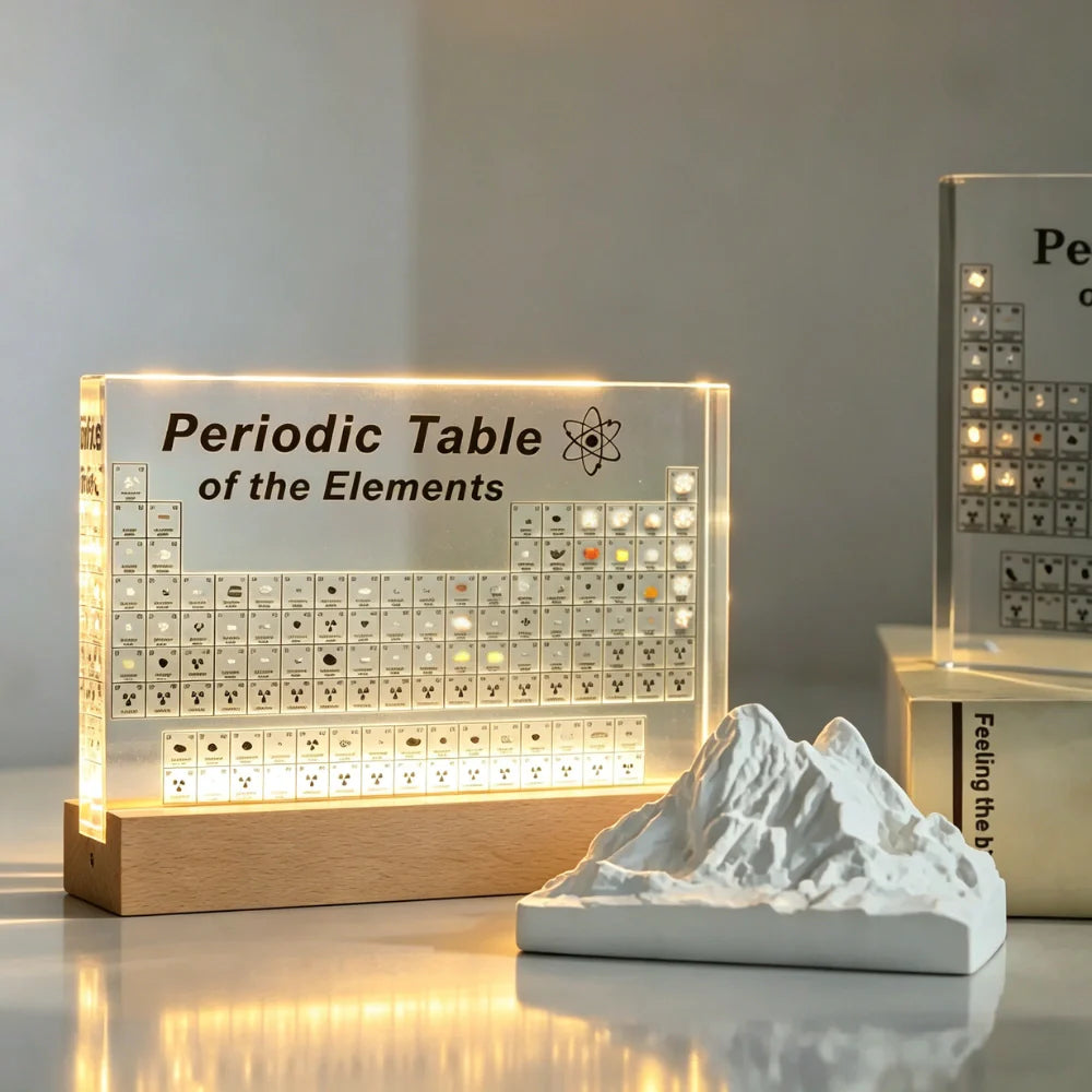 Acrylic Decorative Centrepiece – Transparent with Illuminated Periodic Table for Living Room or Study Nook
