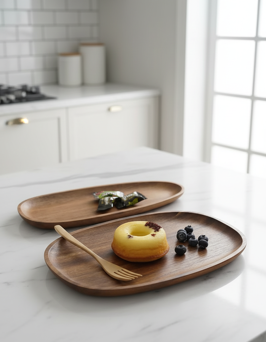 Wooden Serving Board Set – Natural Acacia, Rustic Style for Kitchen or Dining Table