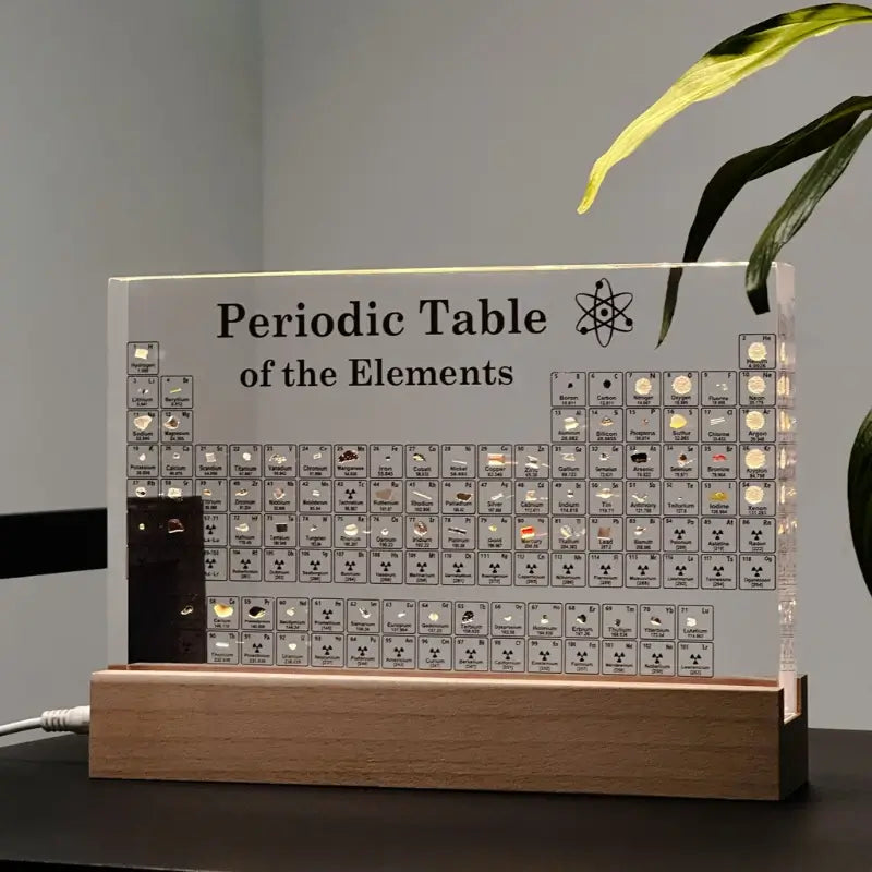 Acrylic Decorative Centrepiece – Transparent with Illuminated Periodic Table for Living Room or Study Nook