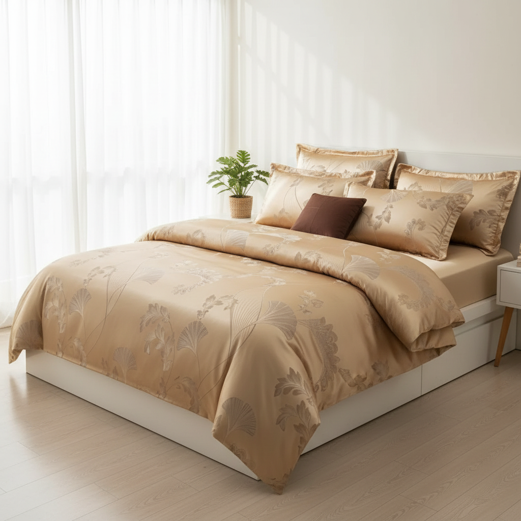 Satin Duvet Cover – Floral Print, Elegant Bedding Decor for Single or Double Beds