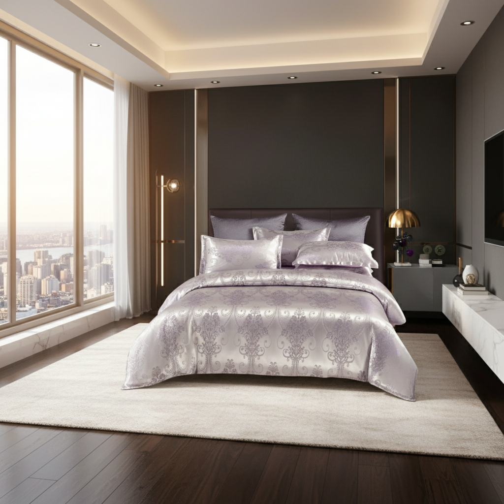 Satin Duvet Cover – Floral Print, Elegant Bedding Decor for Single or Double Beds