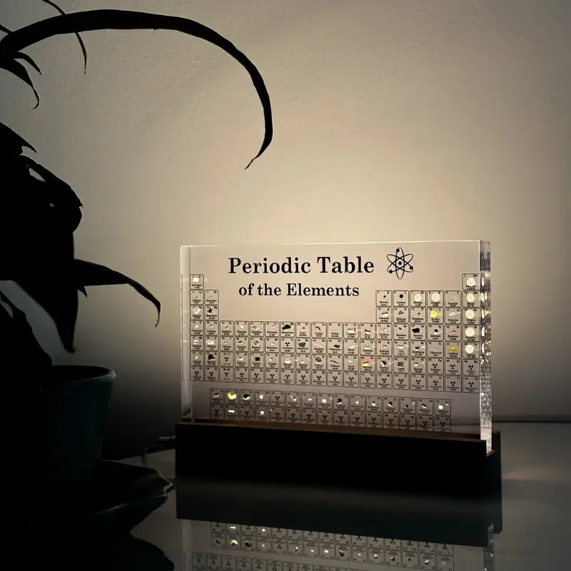 Acrylic Decorative Centrepiece – Transparent with Illuminated Periodic Table for Living Room or Study Nook