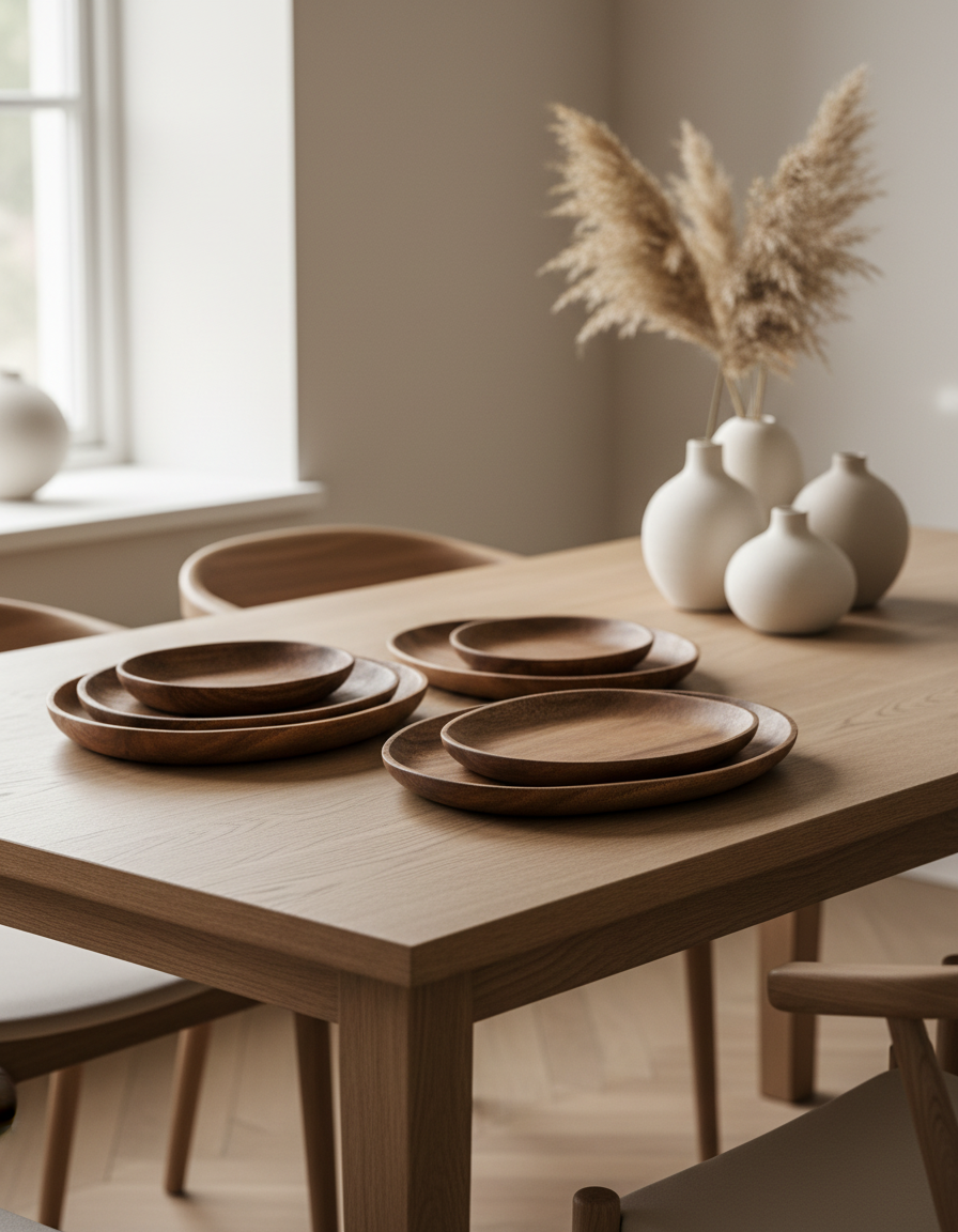 Wooden Serving Board Set – Natural Acacia, Rustic Style for Kitchen or Dining Table