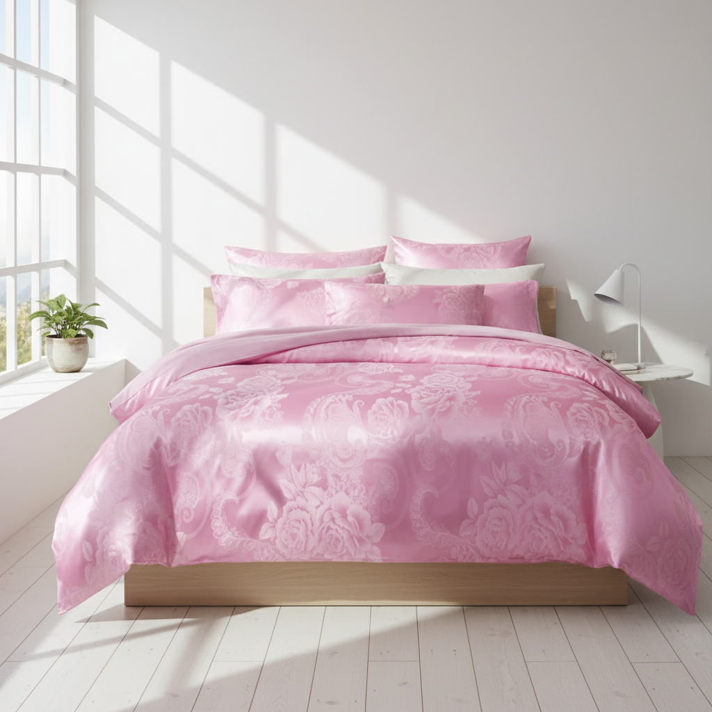 Satin Duvet Cover – Floral Print, Elegant Bedding Decor for Single or Double Beds