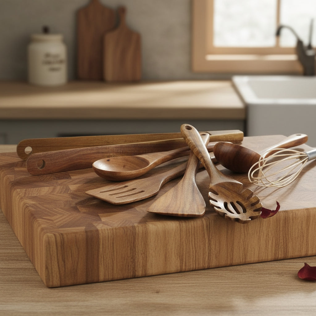 Wooden Kitchen Utensil Set – 7-Piece, Natural Wood Tones for Cooking and Baking