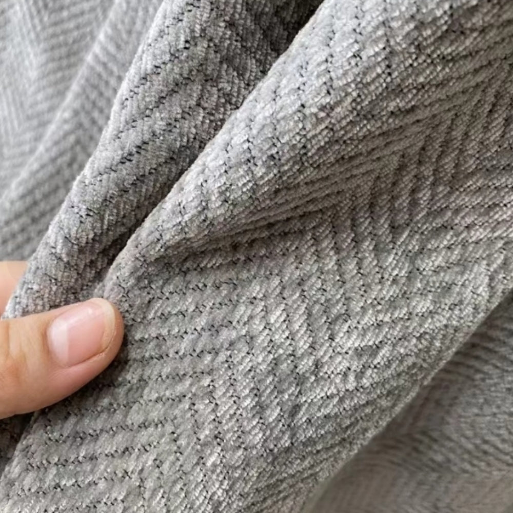 Chenille Sofa Cover – Grey with Fringes for Living Room or Lounge Decoration