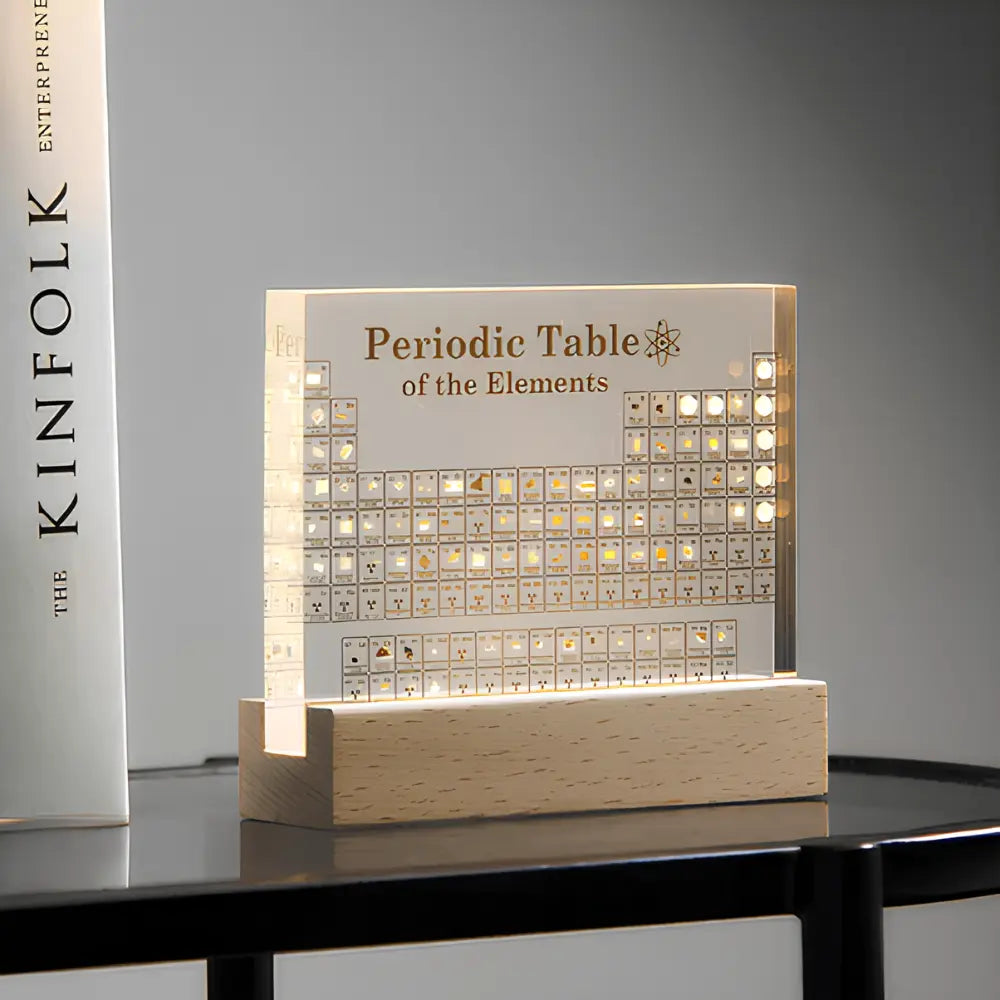 Acrylic Decorative Centrepiece – Transparent with Illuminated Periodic Table for Living Room or Study Nook