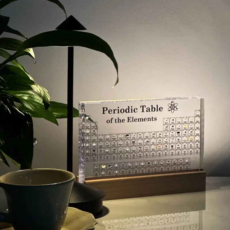 Acrylic Decorative Centrepiece – Transparent with Illuminated Periodic Table for Living Room or Study Nook