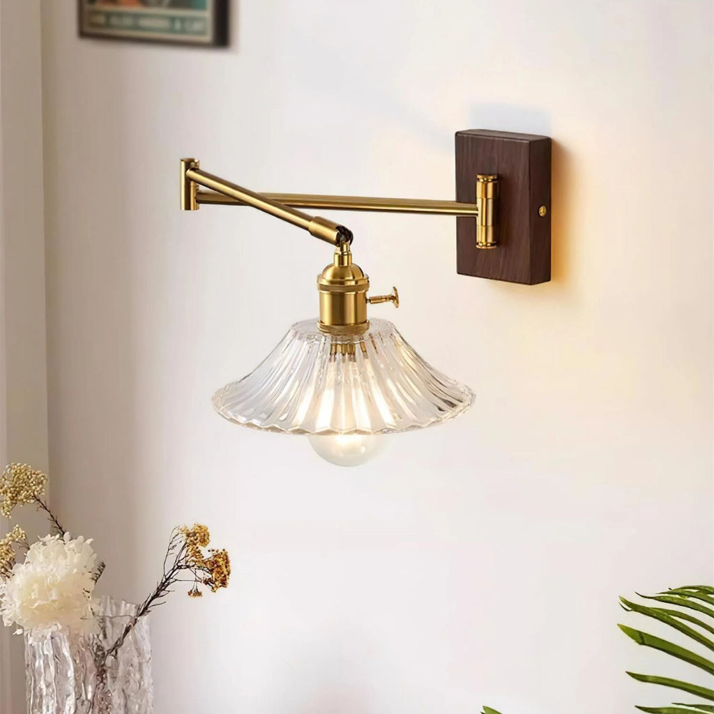Crescent Wall Lamp – Gold and Walnut, Modern Design for Living Room or Bedroom Decoration