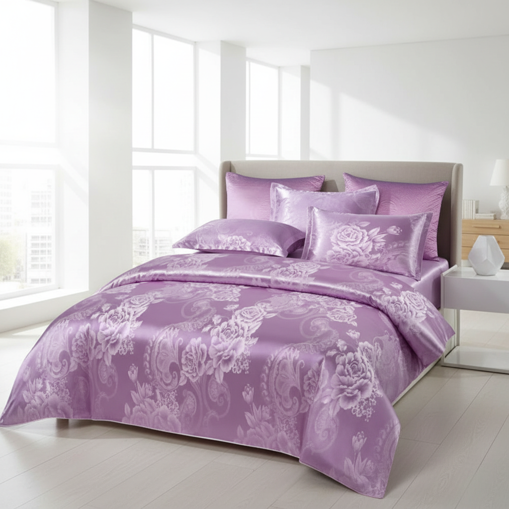 Satin Duvet Cover – Floral Print, Elegant Bedding Decor for Single or Double Beds