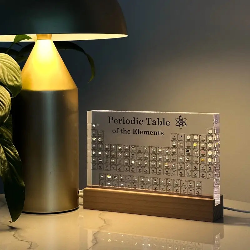 Acrylic Decorative Centrepiece – Transparent with Illuminated Periodic Table for Living Room or Study Nook