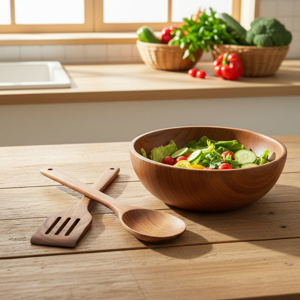 Wooden Kitchen Utensil Set – 7-Piece, Natural Wood Tones for Cooking and Baking