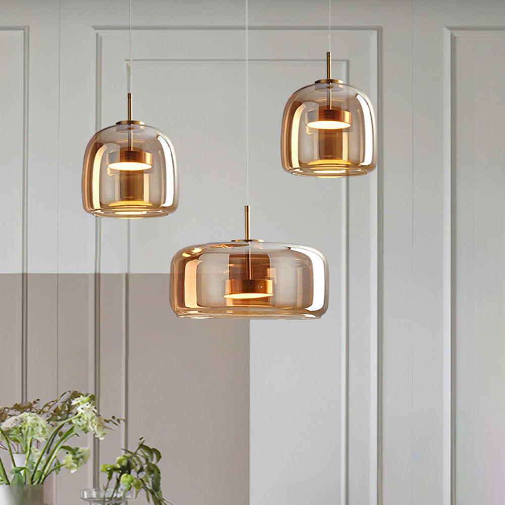 Pendant Lamp – Transparent Glass with Brass Accents, Modern Design for Dining Table or Entrance