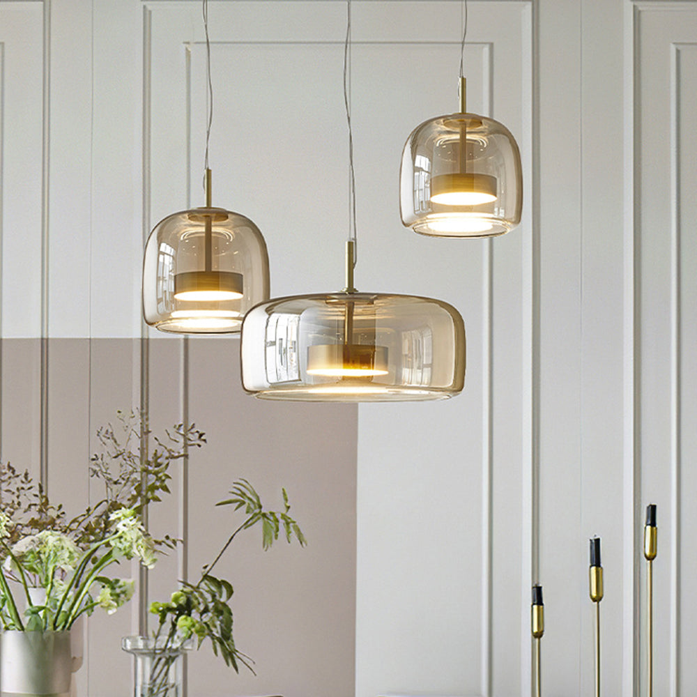 Pendant Lamp – Transparent Glass with Brass Accents, Modern Design for Dining Table or Entrance