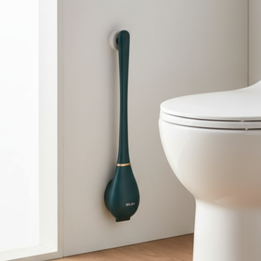 Silicone Toilet Brush – White, Modern Design with Wall Holder for Hygienic Bathroom Use