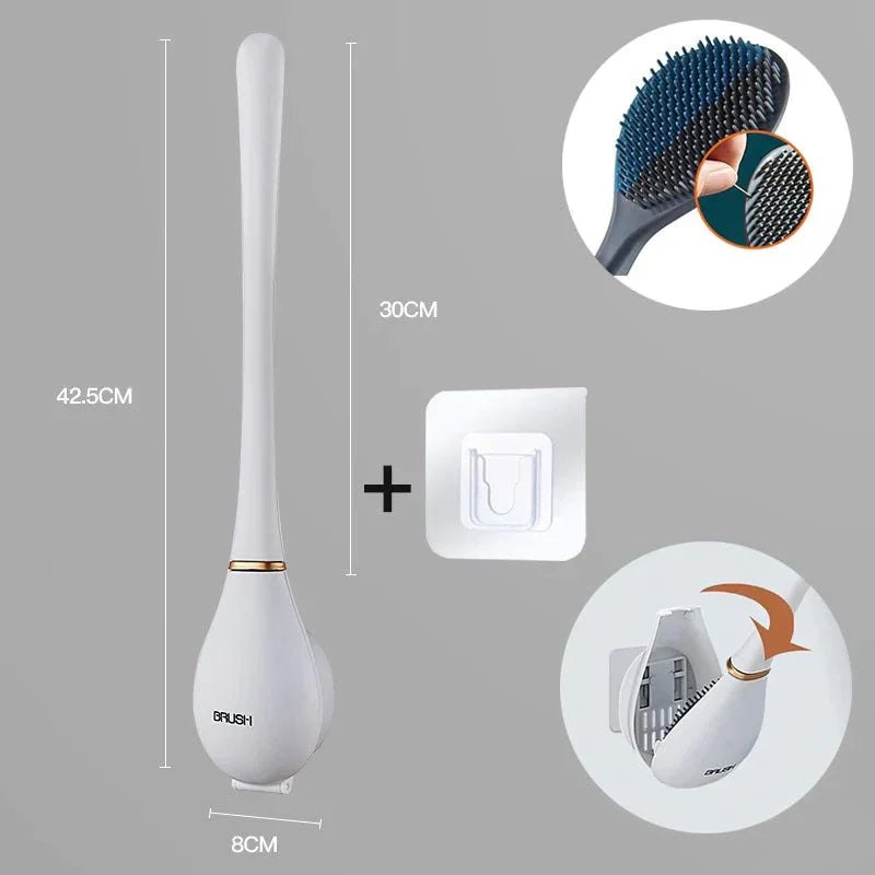 Silicone Toilet Brush – White, Modern Design with Wall Holder for Hygienic Bathroom Use