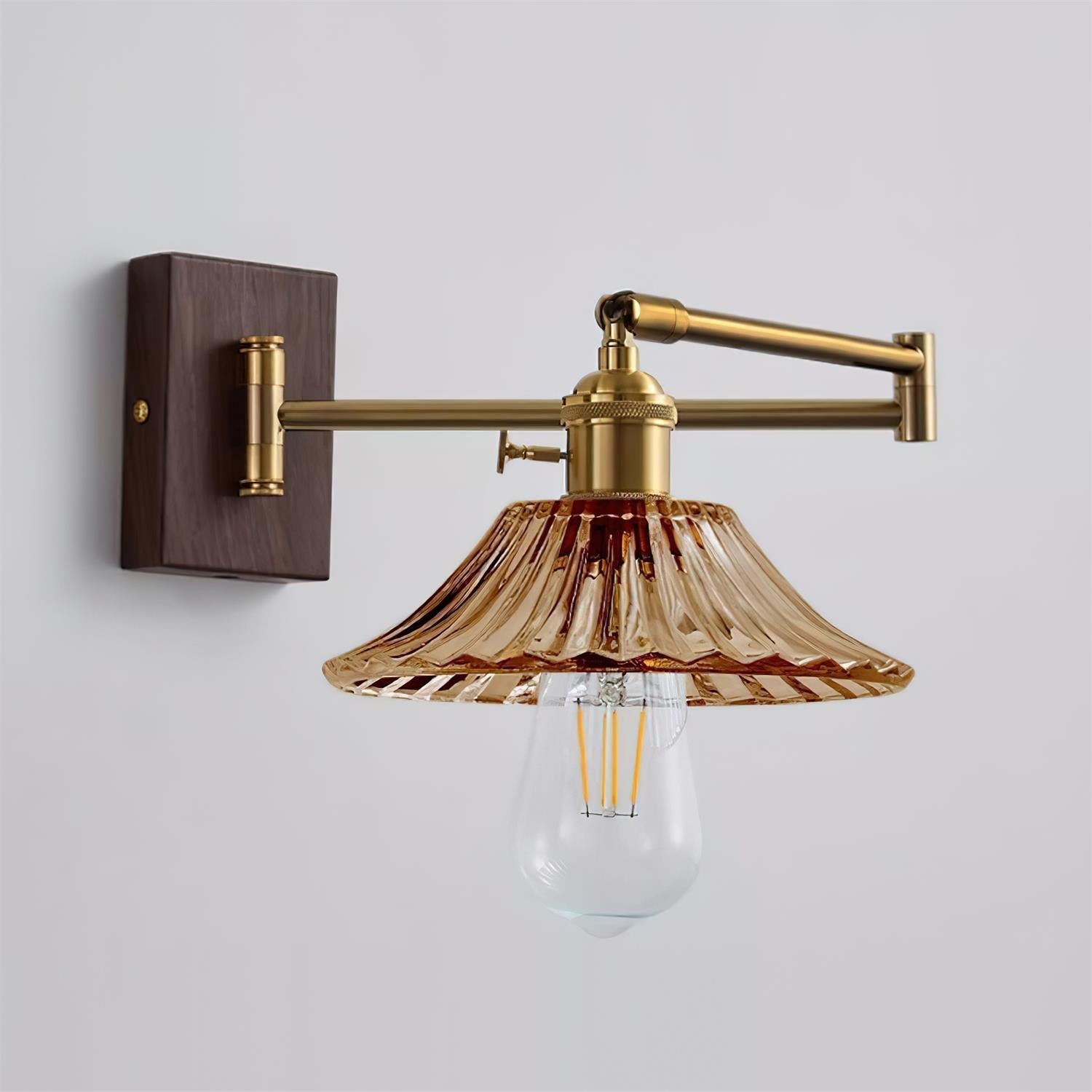 Crescent Wall Lamp – Gold and Walnut, Modern Design for Living Room or Bedroom Decoration