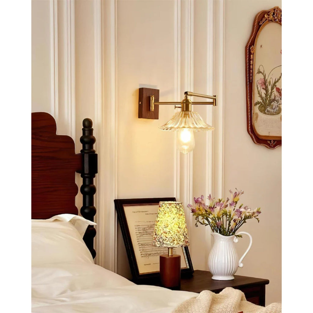 Crescent Wall Lamp – Gold and Walnut, Modern Design for Living Room or Bedroom Decoration