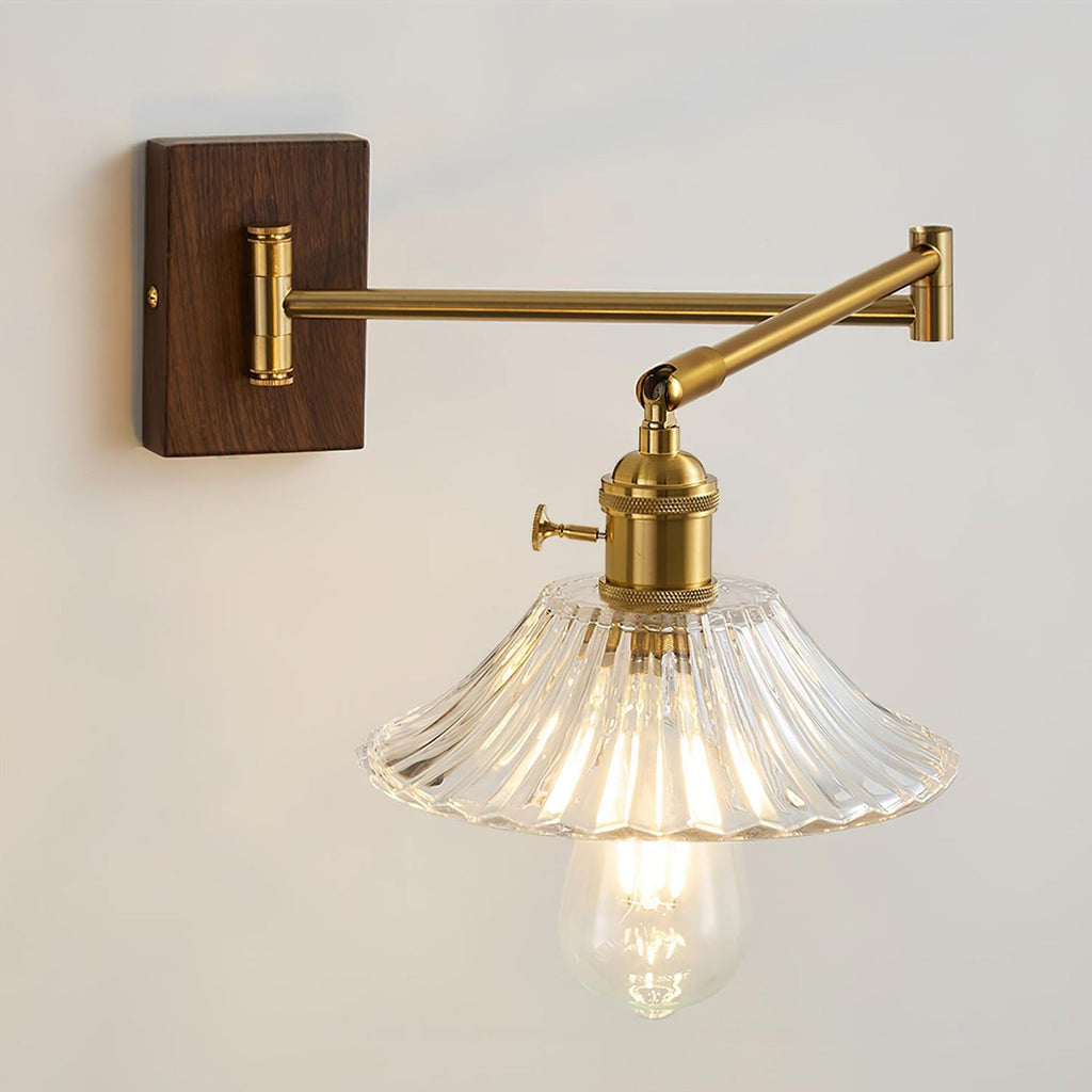 Crescent Wall Lamp – Gold and Walnut, Modern Design for Living Room or Bedroom Decoration