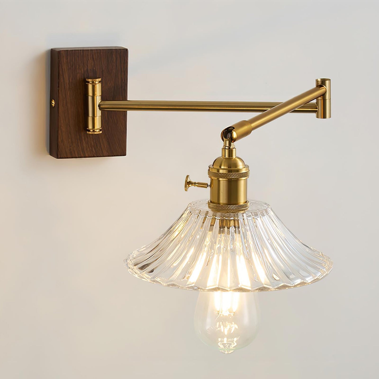 Crescent Wall Lamp – Gold and Walnut, Modern Design for Living Room or Bedroom Decoration