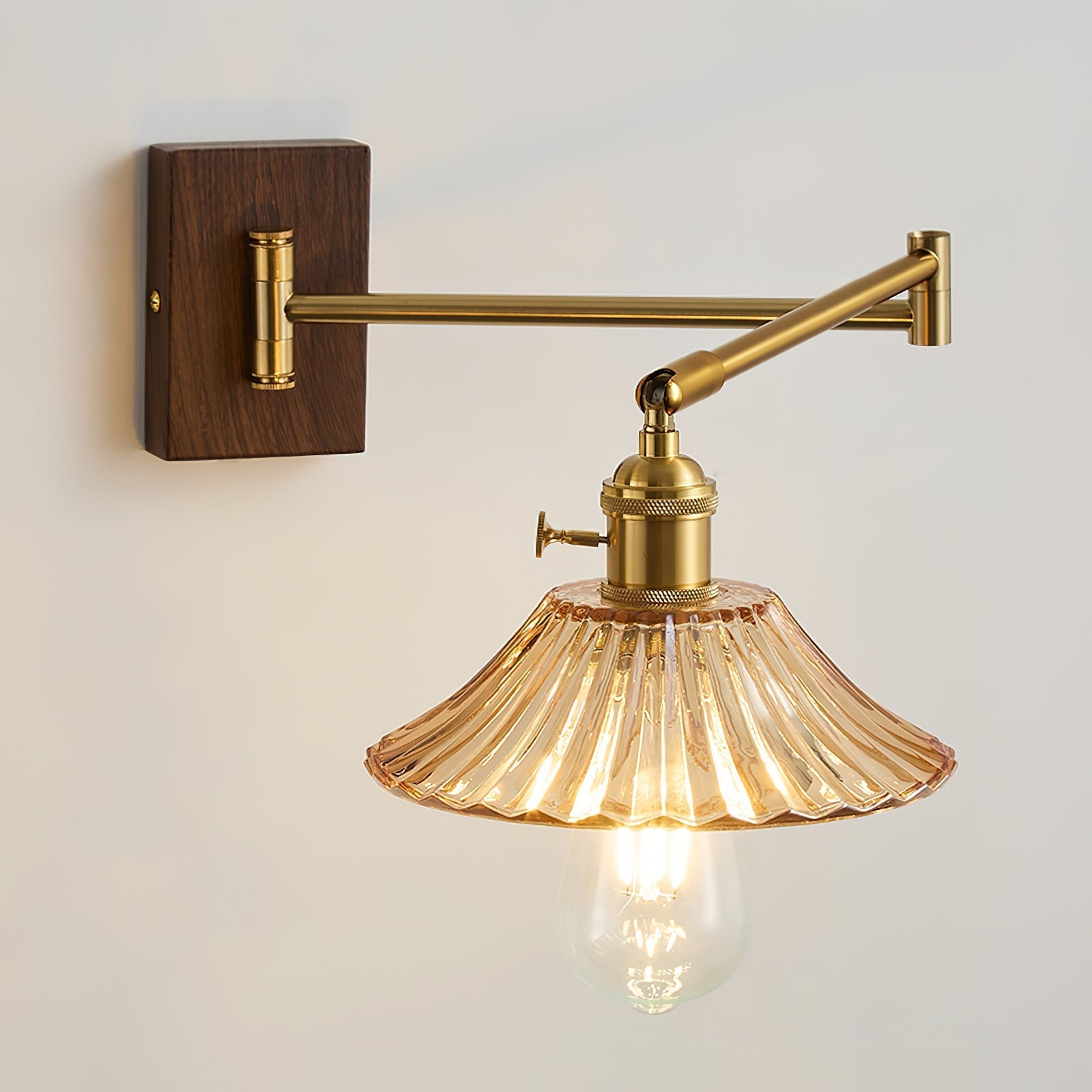 Crescent Wall Lamp – Gold and Walnut, Modern Design for Living Room or Bedroom Decoration
