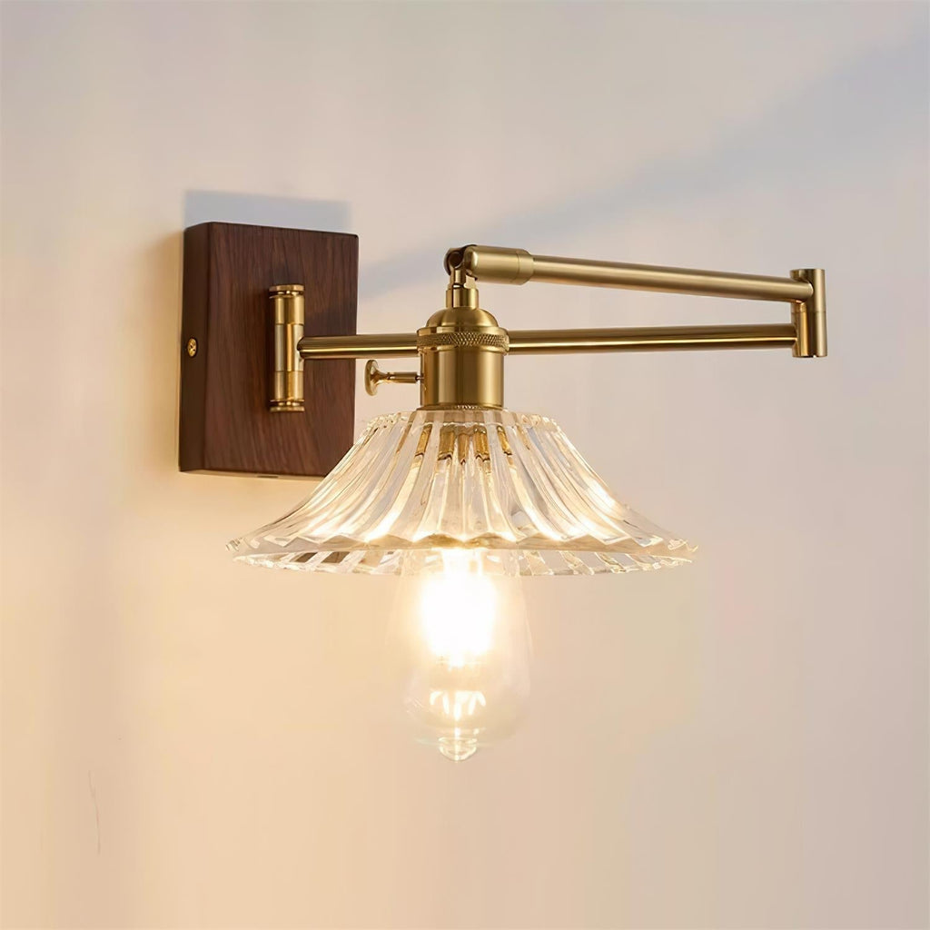 Crescent Wall Lamp – Gold and Walnut, Modern Design for Living Room or Bedroom Decoration