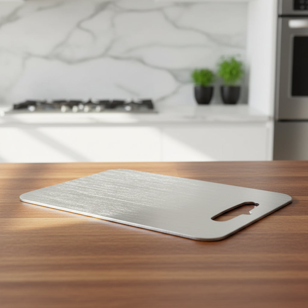 Titanium Cutting Board – Silver, Antibacterial and Knife-Friendly for a Modern Kitchen