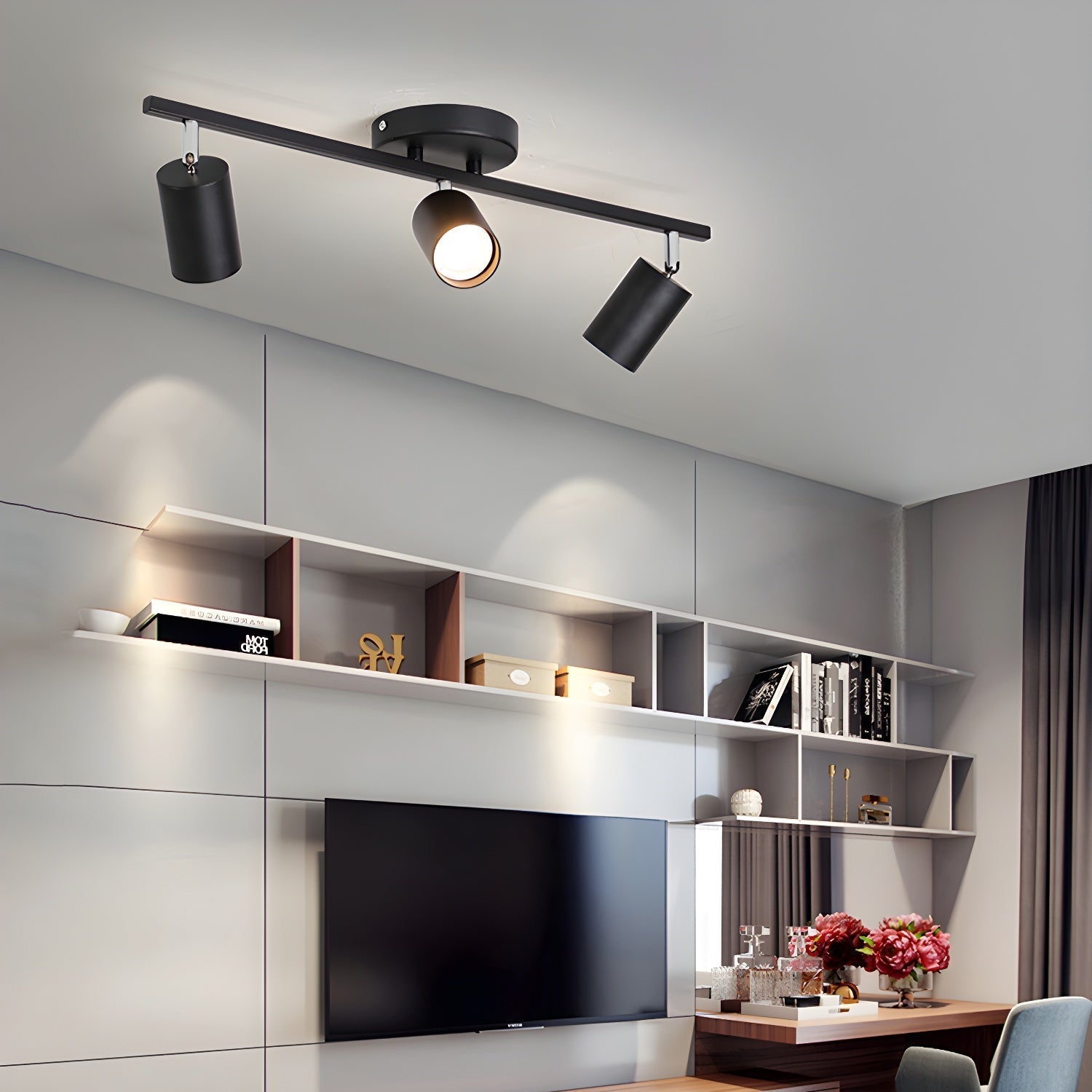 Ceiling Light – Black, Modern Design with 3 Spots for Living Room or Workspace