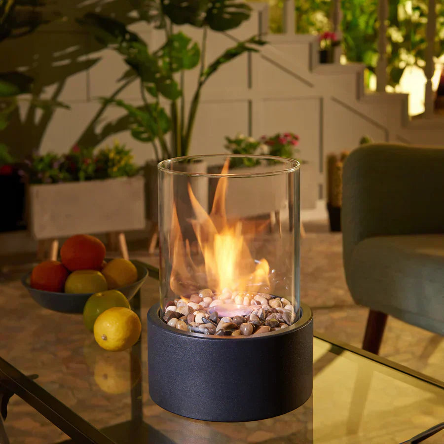Table Stove – Stainless Steel and Heat-Resistant Glass, Modern Design for Indoor and Outdoor Use
