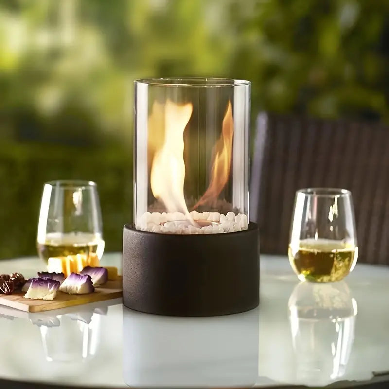 Table Stove – Stainless Steel and Heat-Resistant Glass, Modern Design for Indoor and Outdoor Use