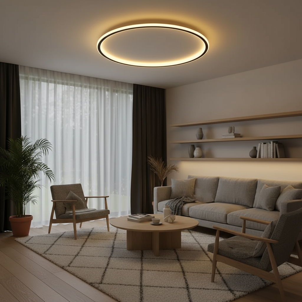 Scandinavian LED Ceiling Lamp – Round Shape, for Living Room, Bedroom or Office