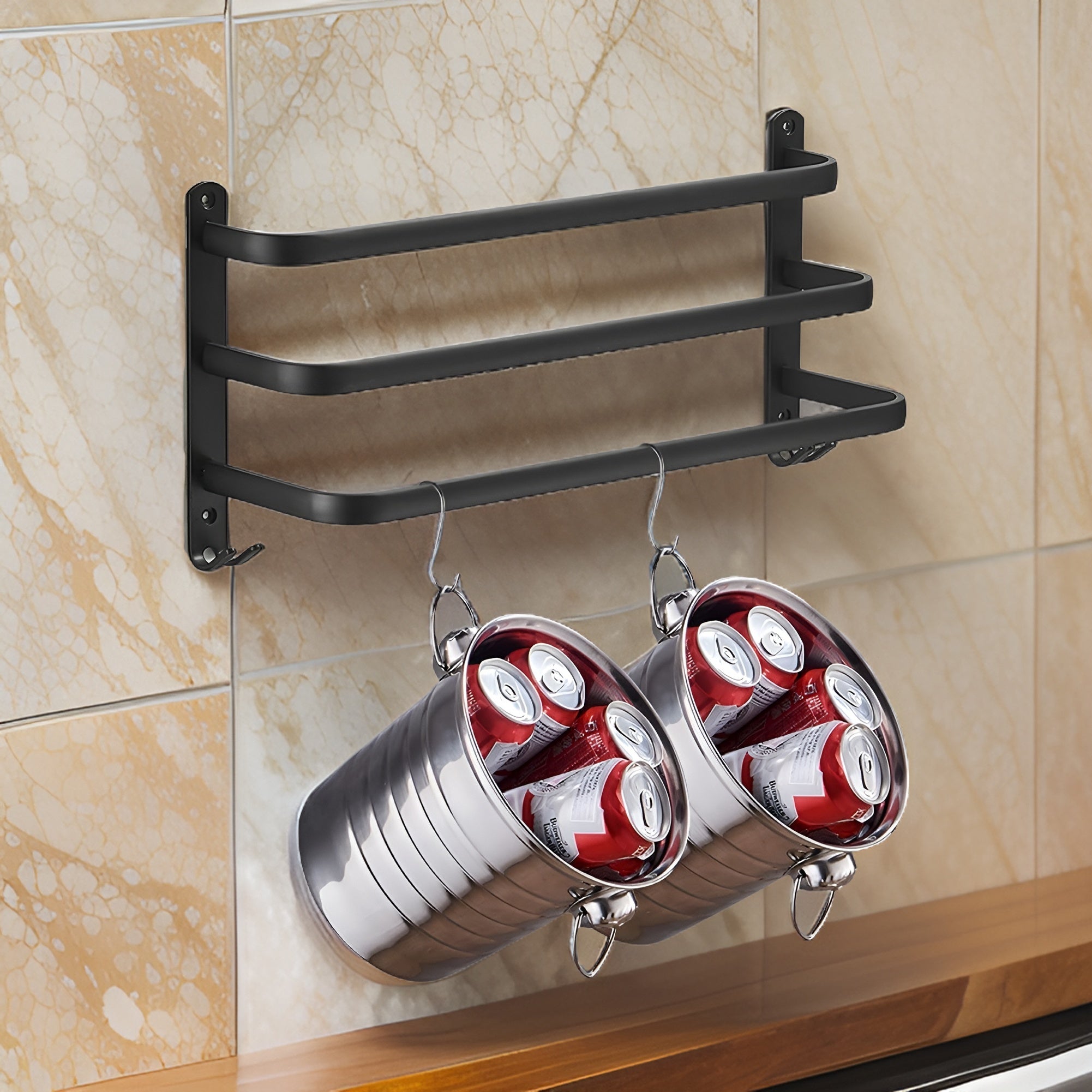 Wall Mounted Towel Holder – Black Aluminum, 3-Tier Modern Design for Bathroom or Spa Area