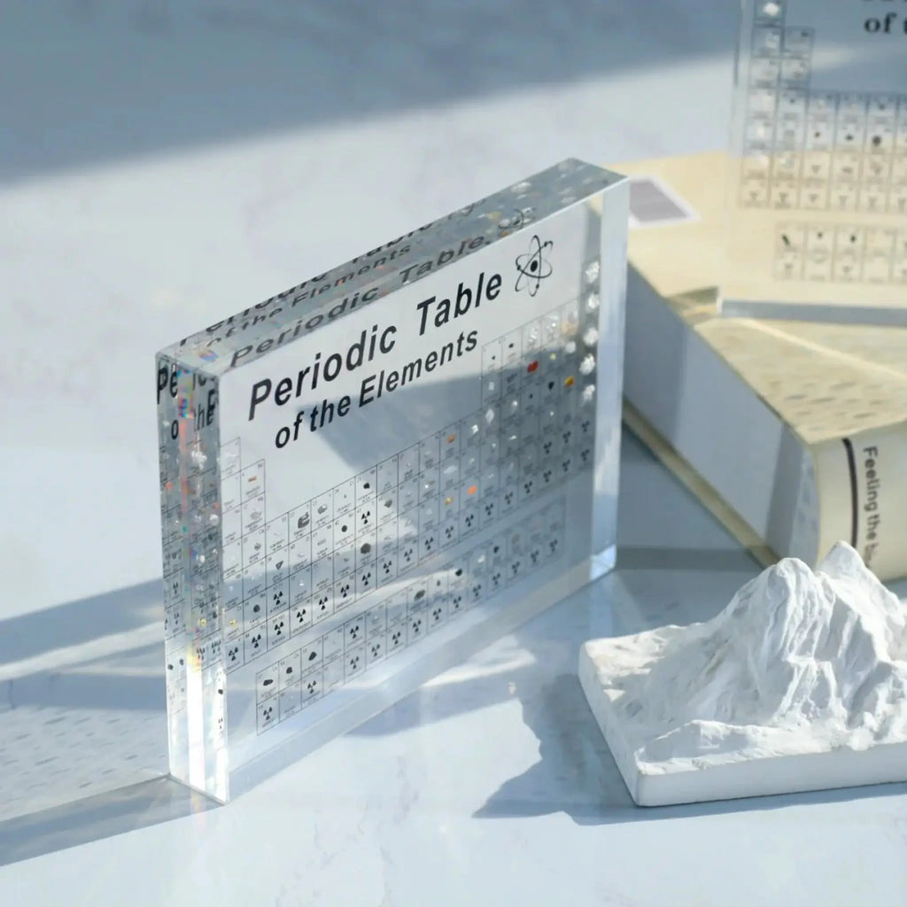 Acrylic Decorative Centrepiece – Transparent with Illuminated Periodic Table for Living Room or Study Nook