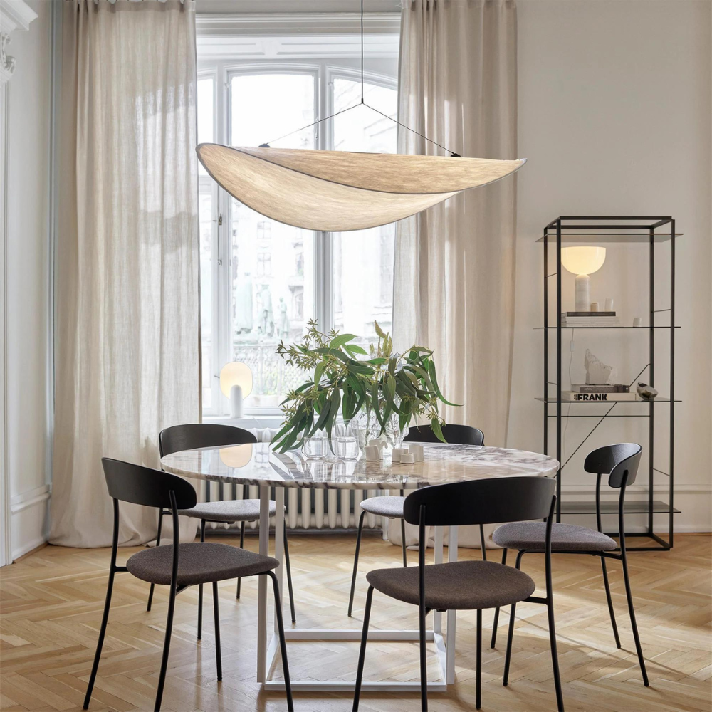 Japandi Pendant Lamp – Natural Silk, Boho Design for Living Room or Dining Room with Adjustable Height