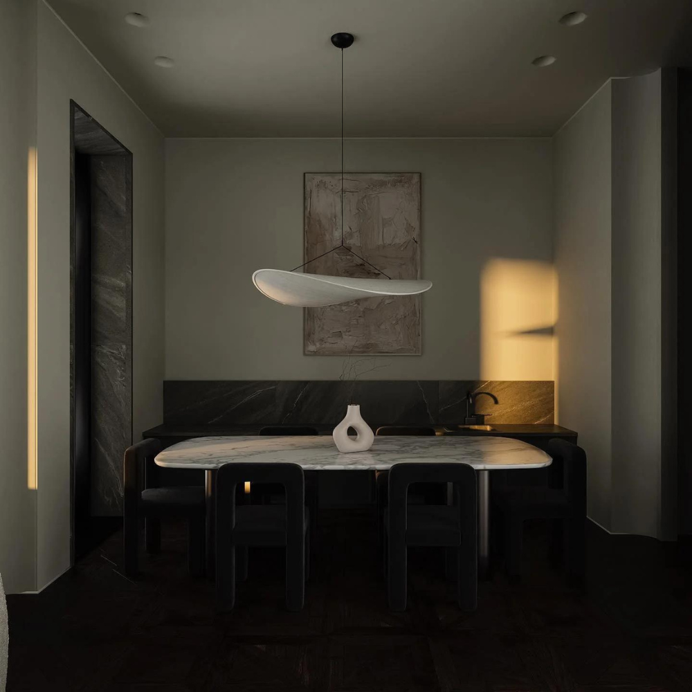 Japandi Pendant Lamp – Natural Silk, Boho Design for Living Room or Dining Room with Adjustable Height