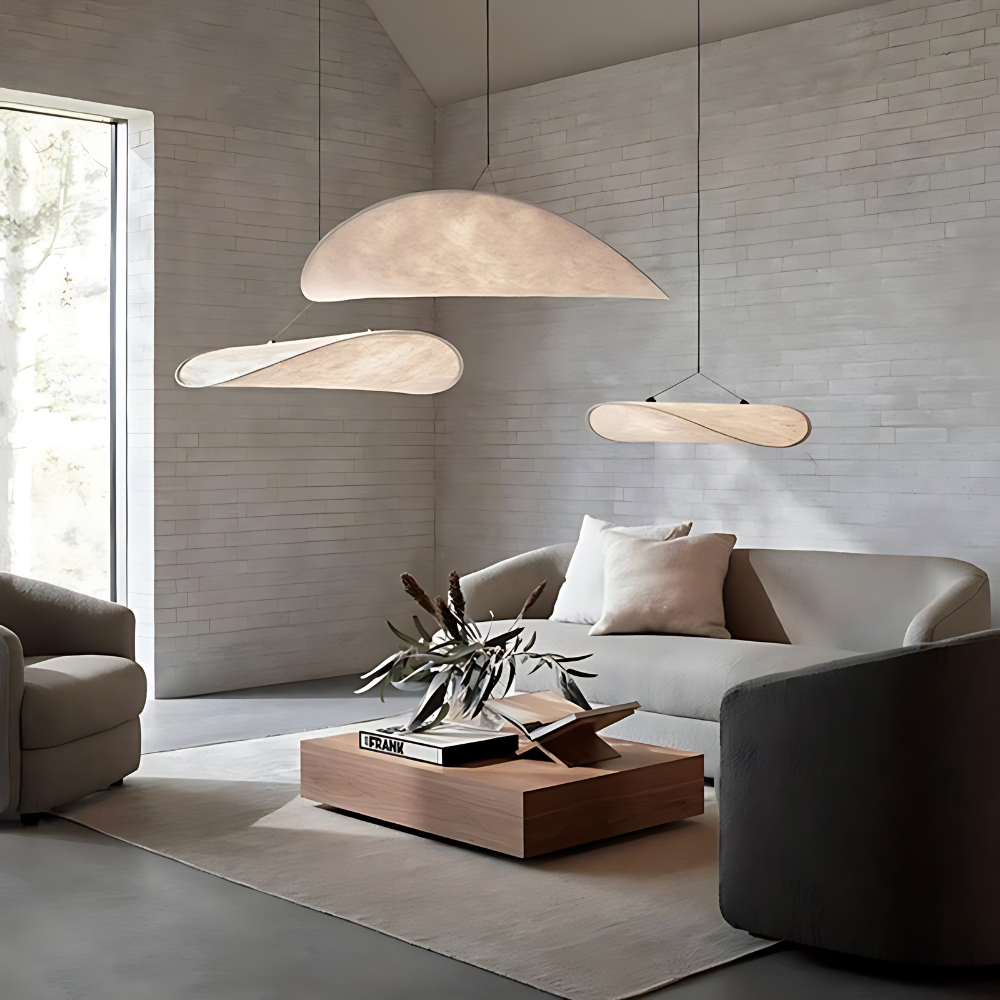 Japandi Pendant Lamp – Natural Silk, Boho Design for Living Room or Dining Room with Adjustable Height