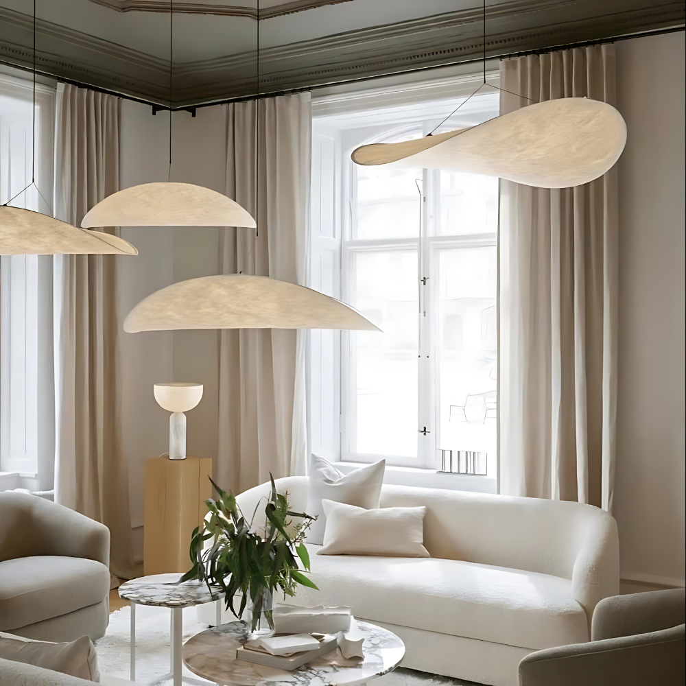 Japandi Pendant Lamp – Natural Silk, Boho Design for Living Room or Dining Room with Adjustable Height