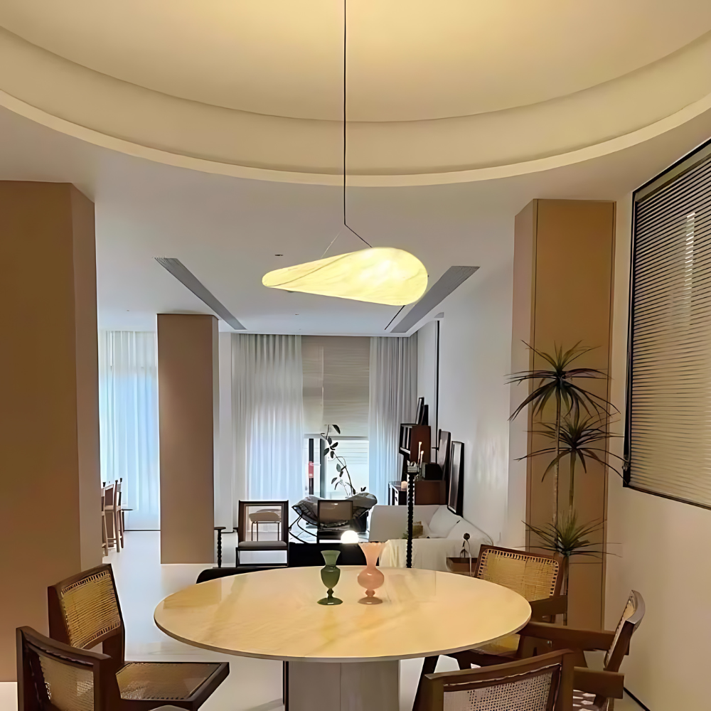 Japandi Pendant Lamp – Natural Silk, Boho Design for Living Room or Dining Room with Adjustable Height