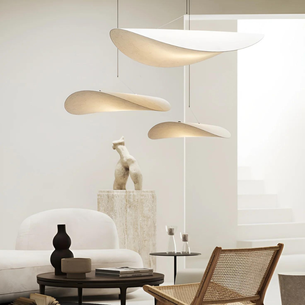 Japandi Pendant Lamp – Natural Silk, Boho Design for Living Room or Dining Room with Adjustable Height