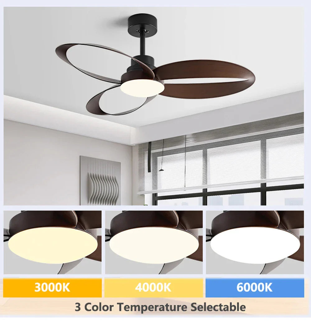 Modern Ceiling Fan – Wooden Blades with Dimmable LED Lighting for Living Room or Bedroom