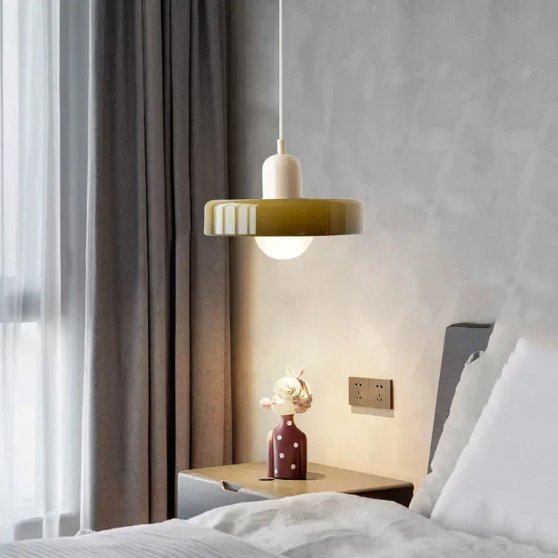 Glass Pendant Lamp – Subtle Colors, Elegant Flower Pot Design for Atmospheric Lighting in Dining Room or Bedroom