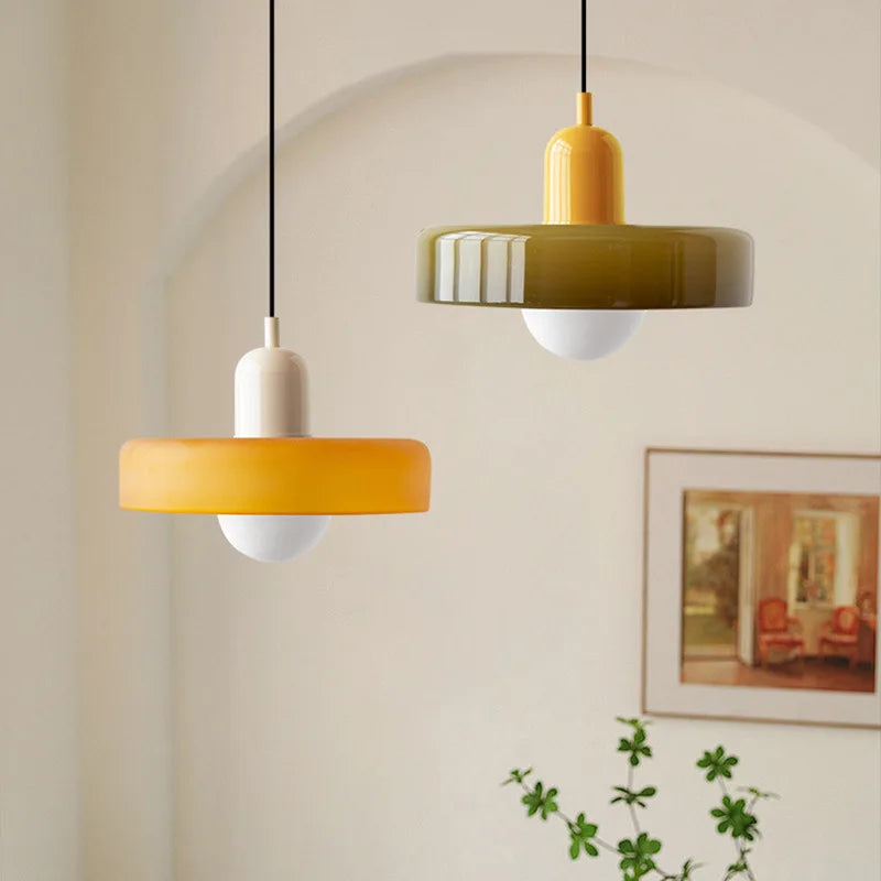 Glass Pendant Lamp – Subtle Colors, Elegant Flower Pot Design for Atmospheric Lighting in Dining Room or Bedroom