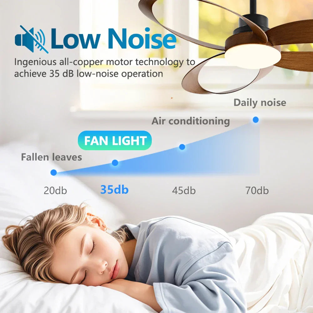 Modern Ceiling Fan – Wooden Blades with Dimmable LED Lighting for Living Room or Bedroom