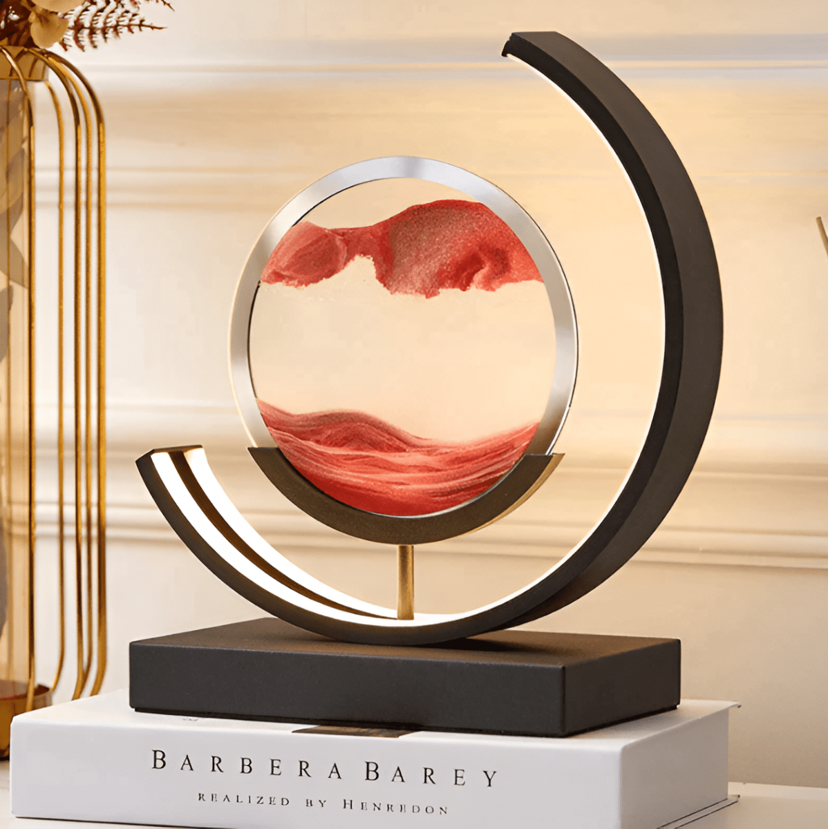 Decorative Lamp – Metal and Lead-Free Glass, Moving Sand with Warm Light for Living Room or Bedroom