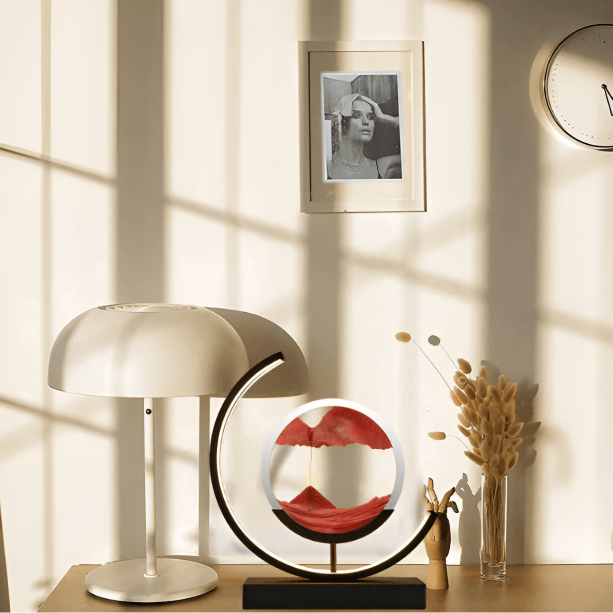 Decorative Lamp – Metal and Lead-Free Glass, Moving Sand with Warm Light for Living Room or Bedroom