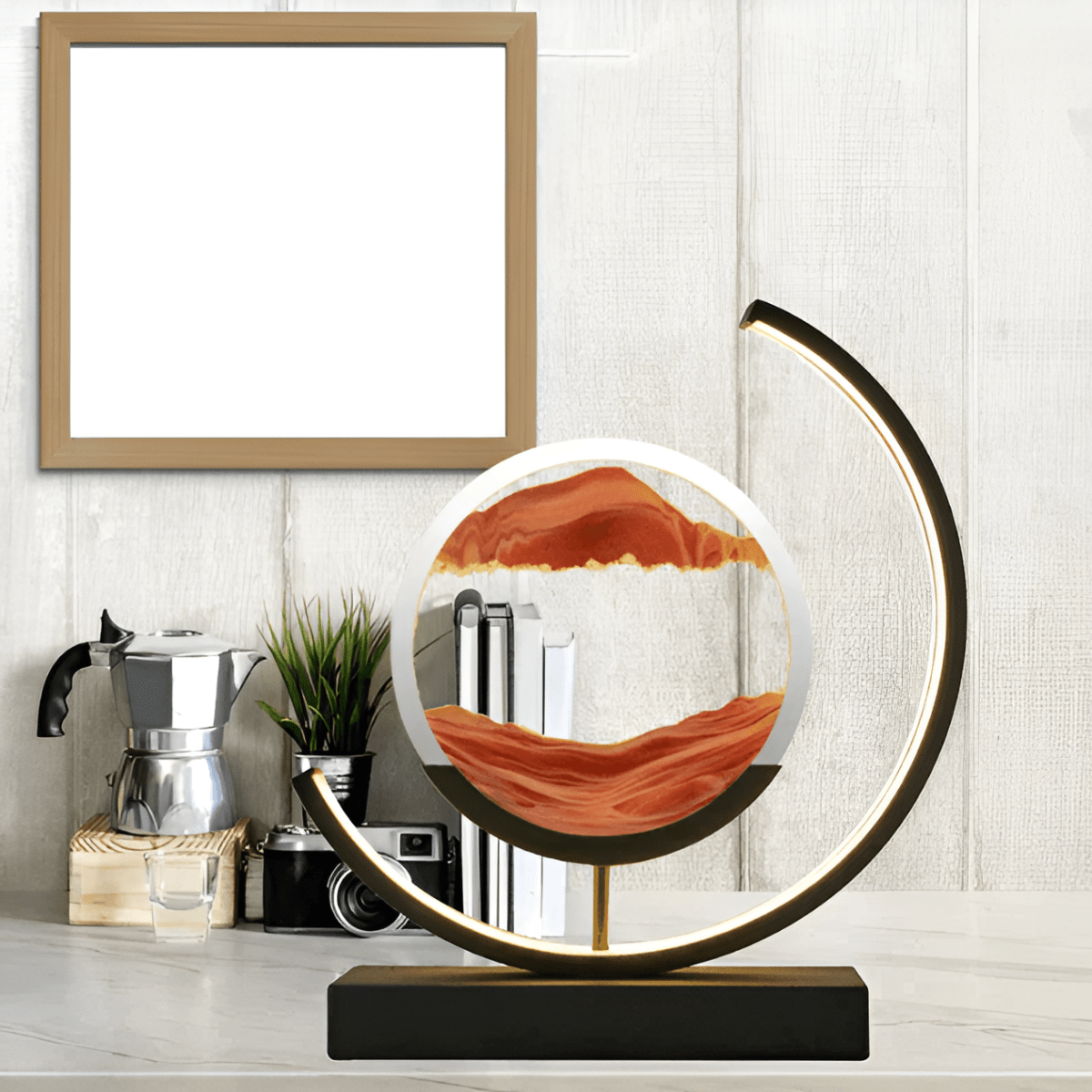 Decorative Lamp – Metal and Lead-Free Glass, Moving Sand with Warm Light for Living Room or Bedroom