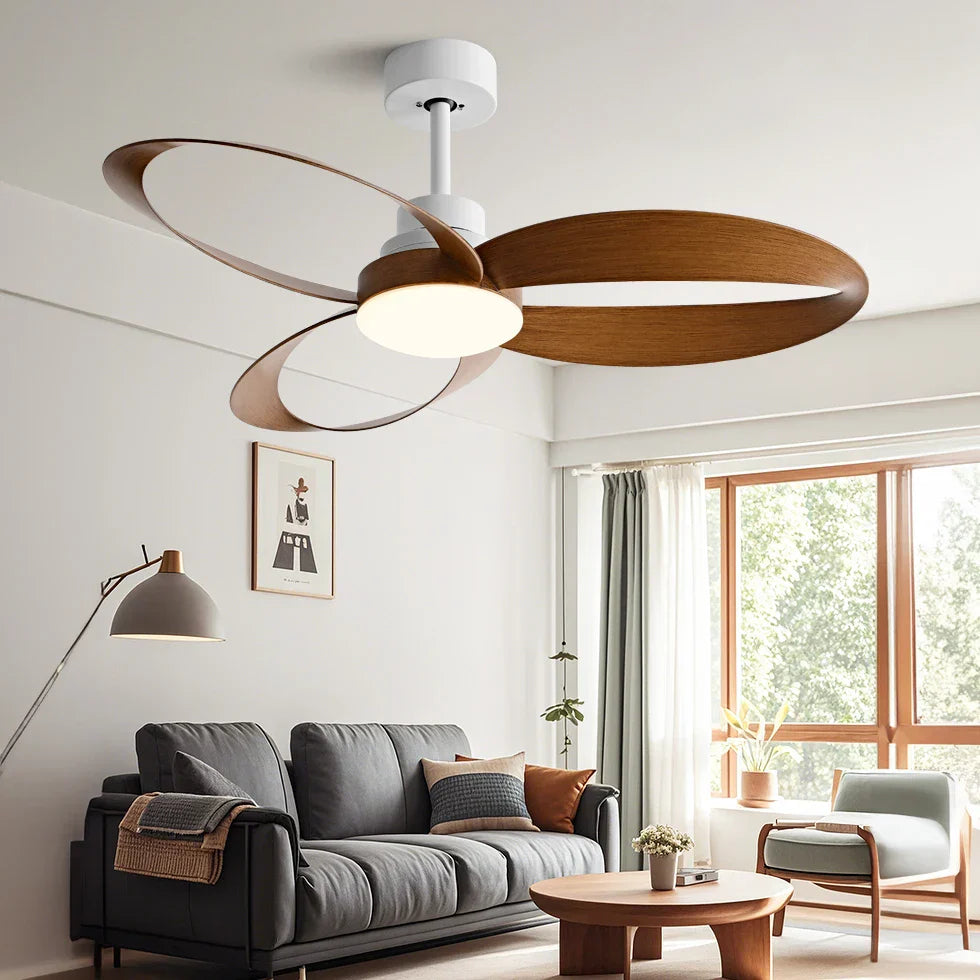 Modern Ceiling Fan – Wooden Blades with Dimmable LED Lighting for Living Room or Bedroom