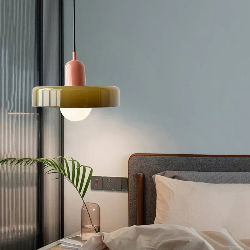Glass Pendant Lamp – Subtle Colors, Elegant Flower Pot Design for Atmospheric Lighting in Dining Room or Bedroom
