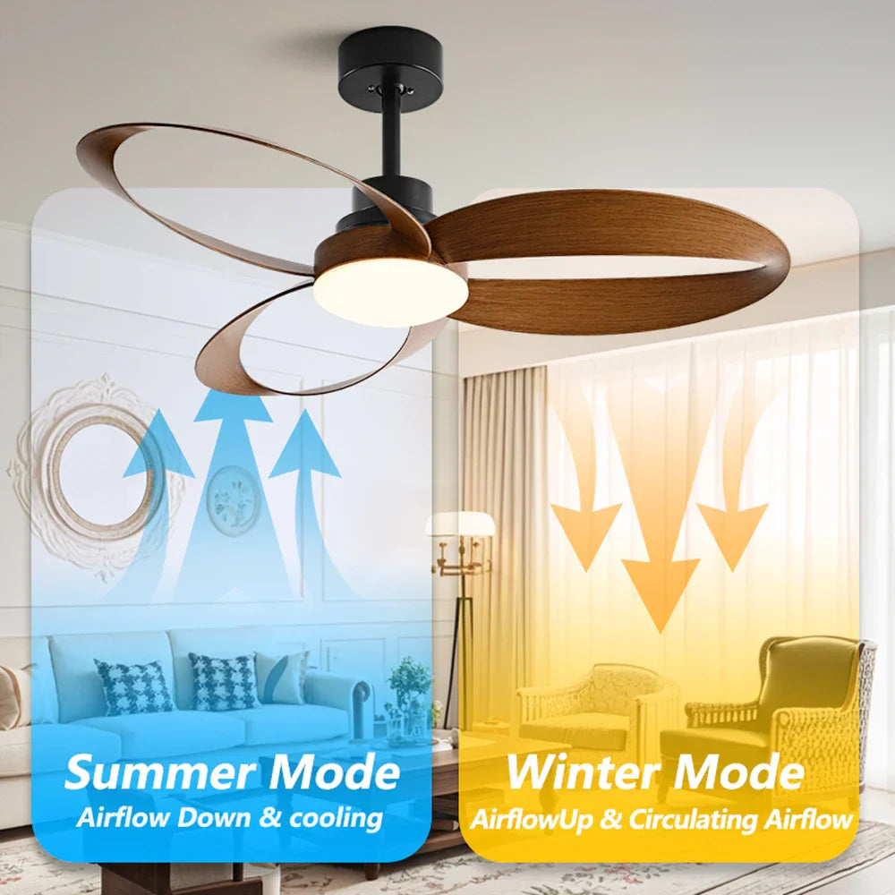Modern Ceiling Fan – Wooden Blades with Dimmable LED Lighting for Living Room or Bedroom