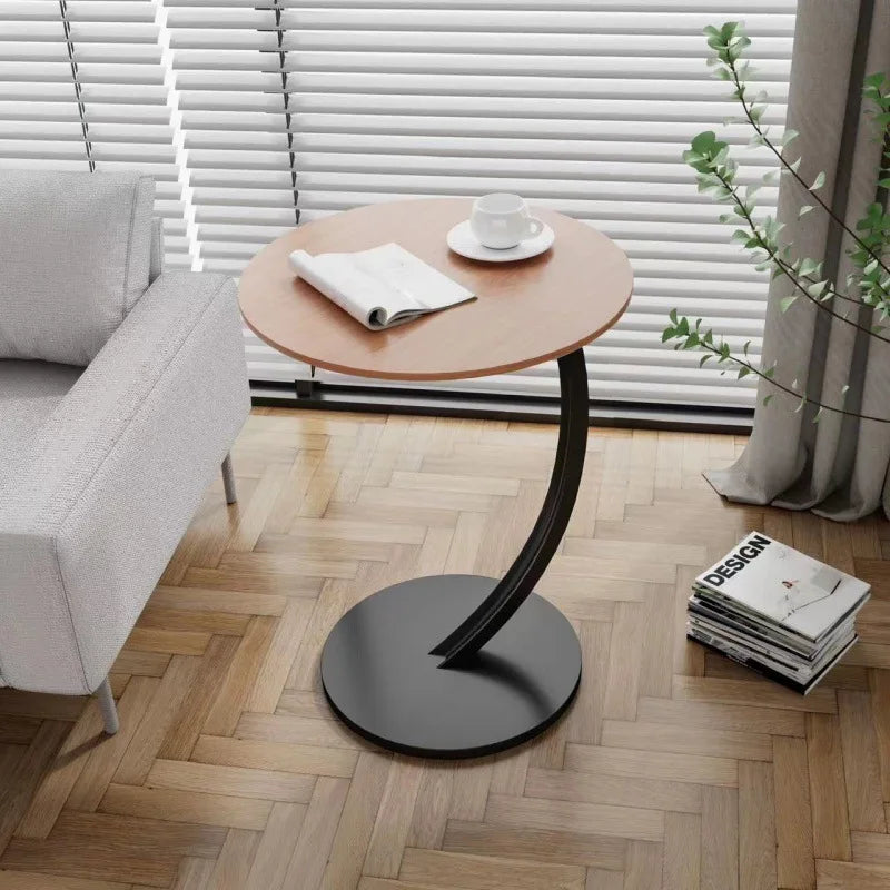 Round Side Table – Wood and Steel, Modern Design for Living Room or Bedroom